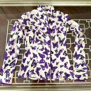 Versace purple butterfly silk blouse IT 38